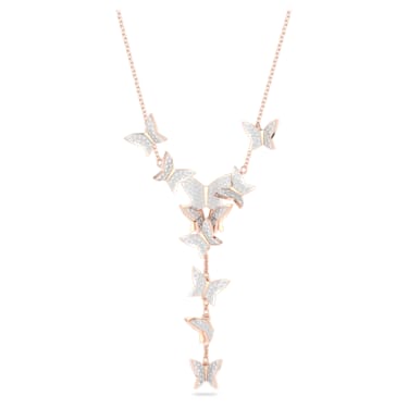 Lilia Y necklace, Butterfly, White, Rose gold-tone plated