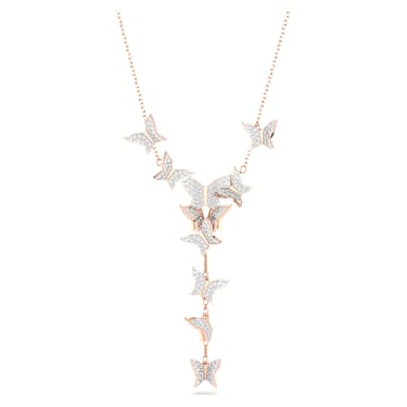 Náhrdelník Y Idyllia Lilia, Motýl, Bílá, Pokoveno v růžovozlatém odstínu - Swarovski, 5636419