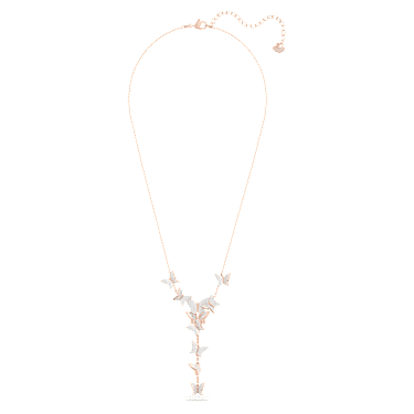 Náhrdelník Y Idyllia Lilia, Motýl, Bílá, Pokoveno v růžovozlatém odstínu - Swarovski, 5636419