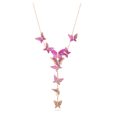 Collier en Y Idyllia Lilia, Papillon, Rose, Placage de ton or rosé - Swarovski, 5636420