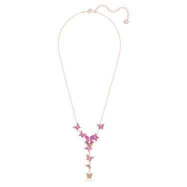Κολιέ σε σχήμα Υ Lilia, Πεταλούδα, Ροζ, Επιμετάλλωση σε ροζ χρυσαφί τόνο - Swarovski, 5636420