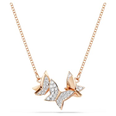 Collar Idyllia Lilia, Mariposa, Blanco, Acabado en oro rosa de 18 quilates - Swarovski, 5636422