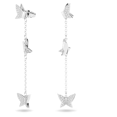 Idyllia Lilia 水滴形耳环, 蝴蝶, 短, 白色, 镀铑 - Swarovski, 5636423