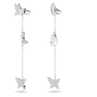 Idyllia Lilia 水滴形耳环, 蝴蝶, 短, 白色, 镀铑 - Swarovski, 5636423
