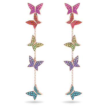 Idyllia Lilia 水滴形耳環, 蝴蝶, 長, 漸層色, 鍍玫瑰金色調 - Swarovski, 5636425
