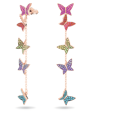 Idyllia Lilia 水滴形耳環, 蝴蝶, 長, 漸層色, 鍍玫瑰金色調 - Swarovski, 5636425