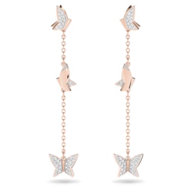 Lilia drop earrings, Butterfly, Long, White, Rose gold-tone plated by SWAROVSKI
