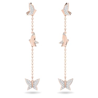 Pendants d'oreilles Idyllia Lilia, Papillon, Longues, Blanches, Placage de ton or rosé - Swarovski, 5636426