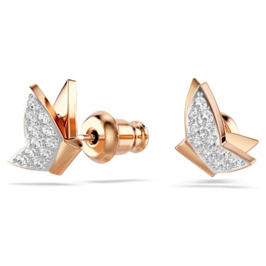Idyllia Lilia 耳釘, 蝴蝶, 白色, 鍍金（玫瑰金色飾面） - Swarovski, 5636427