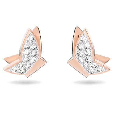 Idyllia Lilia 耳釘, 蝴蝶, 白色, 鍍玫瑰金色調 - Swarovski, 5636427