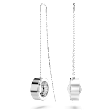 Dextera drop earrings, Long, White, Rhodium plated - Swarovski, 5636435
