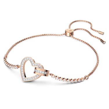Brățară Lovely, Inimă, Alb, Placat cu nuanță roz-aurie - Swarovski, 5636443