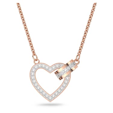 Náhrdelník Lovely, Srdce, Bílá, Pokoveno v růžovozlatém odstínu - Swarovski, 5636445