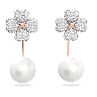 Latisha 耳環袋, 花朵, 白色, 鍍玫瑰金色調 - Swarovski, 5636487
