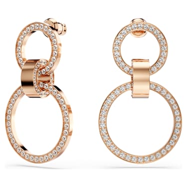 Pendientes de aro Hollow, Blancos, Baño tono oro rosa - Swarovski, 5636502