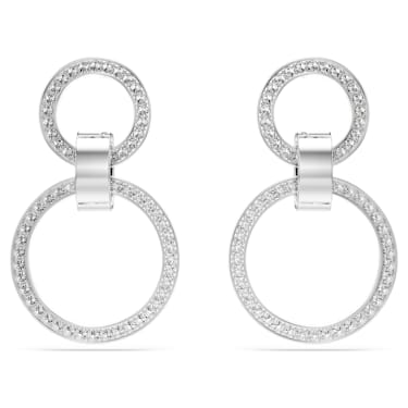 Hollow hoop earrings, White, Rhodium plated - Swarovski, 5636503