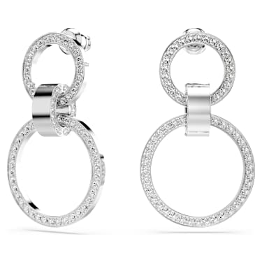Cercei rotunzi Dextera, Albi, Placat cu rodiu - Swarovski, 5636503