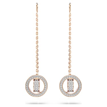 Dextera drop earrings, pavé, White, Rose gold-tone plated | Swarovski