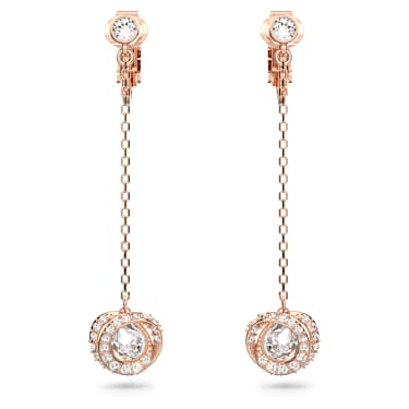 Generation 夹式耳环, 长款, 白色, 镀玫瑰金色调 - Swarovski, 5636508