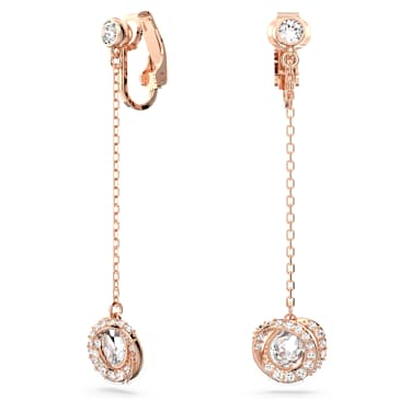 Generation 夹式耳环, 长款, 白色, 镀玫瑰金色调 - Swarovski, 5636508