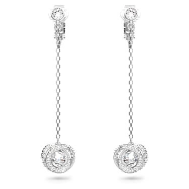 Generation 夹式耳环, 长款, 白色, 镀铑 - Swarovski, 5636510
