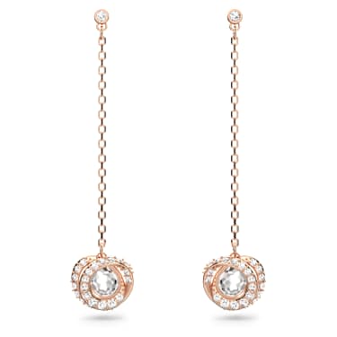 Generation 水滴形耳环, 长款, 白色, 镀玫瑰金色调 - Swarovski, 5636516