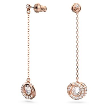 Generation 水滴形耳环, 长款, 白色, 镀玫瑰金色调 - Swarovski, 5636516