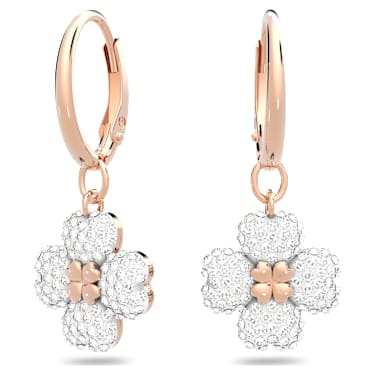 Latisha drop earrings, Flower, White, 18K rose gold finish - Swarovski, 5636517