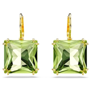 Millenia 水滴形耳环, 方形切割, 绿色, 镀金色调 - Swarovski, 5636564