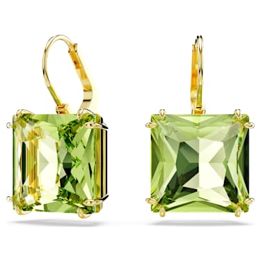 Millenia 드롭 이어링, 스퀘어 컷, 그린, 골드 톤 플래팅 - Swarovski, 5636564