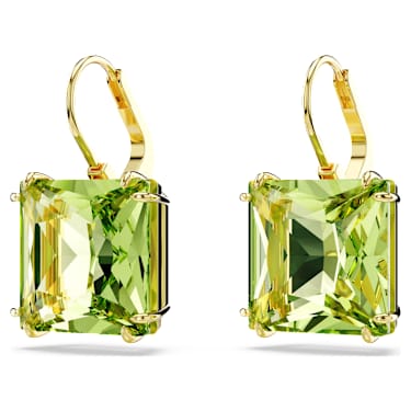 Millenia 드롭 이어링, 스퀘어 컷, 그린, 골드 톤 플래팅 - Swarovski, 5636564