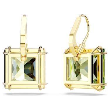 Millenia 드롭 이어링, 스퀘어 컷, 그린, 골드 톤 플래팅 - Swarovski, 5636564