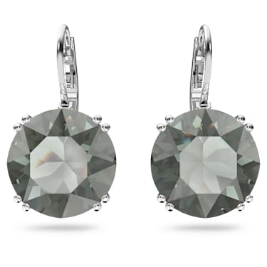 Millenia 水滴形耳環, 圓形切割, 黑色, 鍍白金色 - Swarovski, 5636567