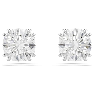 Constella stud earrings, Round cut, White, Rhodium plated