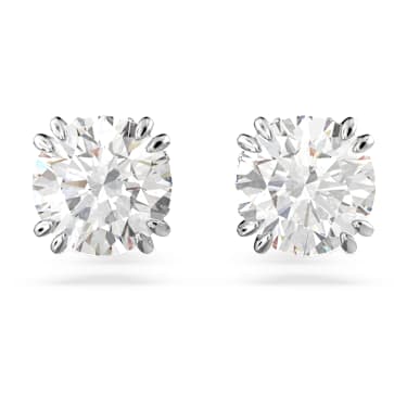 Stilla stud earrings, Round cut, White, Rhodium plated - Swarovski, 5636712