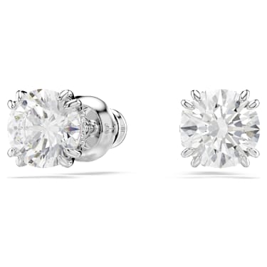 Constella stud earrings, Round cut, White, Rhodium plated