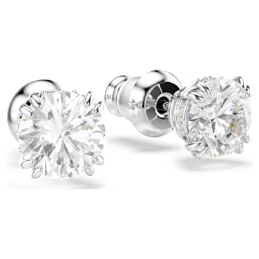 Constella stud earrings, Round cut, White, Rhodium plated