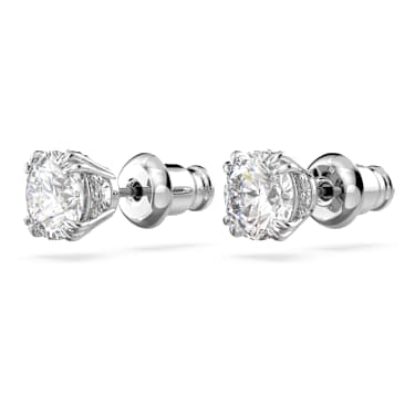 Stilla düğme Küpeler, Yuvarlak kesim, Beyaz, Rodyum kaplama - Swarovski, 5636712