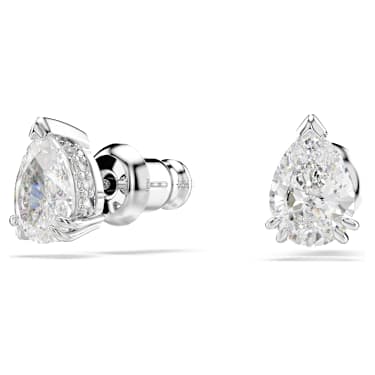 Stilla stud earrings, Pear cut, White, Rhodium plated - Swarovski, 5636713