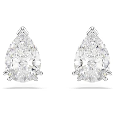 Uhančki Stilla, Hruškasti rez, Beli, Prevleka iz rodija - Swarovski, 5636713