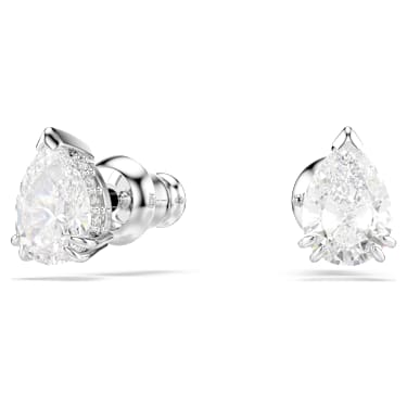 Stilla ต่างหูเม็ดเดี่ยว, เจียระไนทรงลูกแพร์, ขาว, เคลือบโรเดียม - Swarovski, 5636713