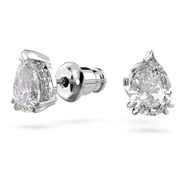 Stilla stud earrings, Pear cut, White, Rhodium plated - Swarovski, 5636713