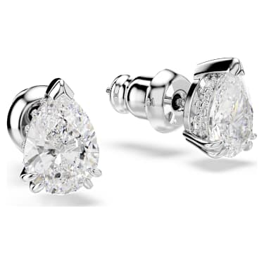 Stilla ต่างหูเม็ดเดี่ยว, เจียระไนทรงลูกแพร์, ขาว, เคลือบโรเดียม - Swarovski, 5636713