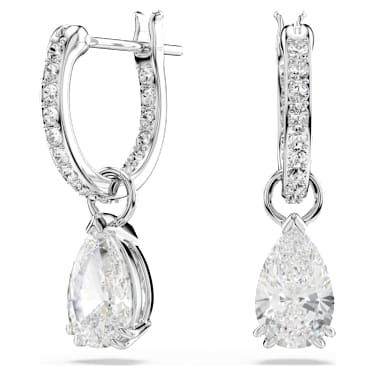 Millenia hoop earrings, Pear cut, White, Rhodium plated - Swarovski, 5636716