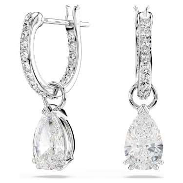 Stilla hoop earrings, Pear cut, White, Rhodium plated - Swarovski, 5636716