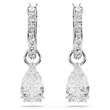 Pendientes de aro Stilla, Talla pera, Blancos, Baño de rodio - Swarovski, 5636716
