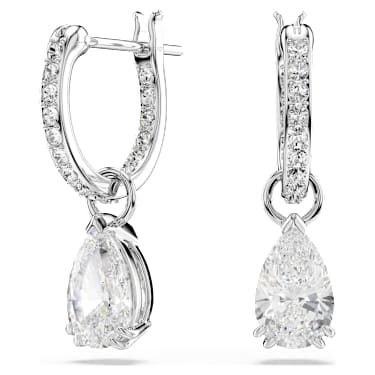 Millenia 大圈耳環, 梨形切割, 白色, 鍍白金色 - Swarovski, 5636716