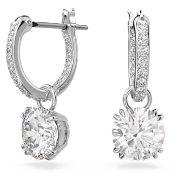 Stilla 水滴形耳環, 圓形切割, 白色, 鍍白金色 - Swarovski, 5636717