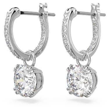Stilla 水滴形耳環, 圓形切割, 白色, 鍍白金色 - Swarovski, 5636717