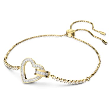 Lovely สร้อยข้อมือ, หัวใจ, ขาว, เคลือบโทนสีทอง - Swarovski, 5636964